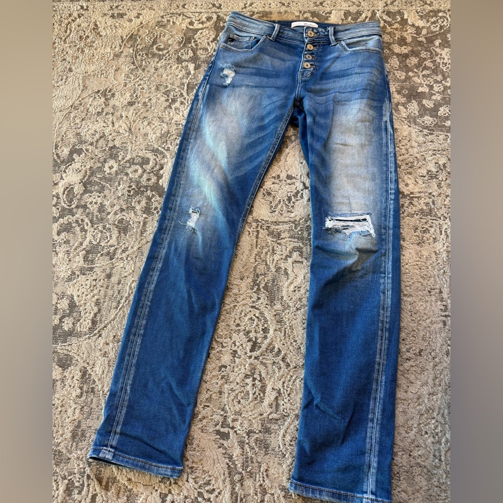 KanCan Blue Distressed Straight Leg Jeans